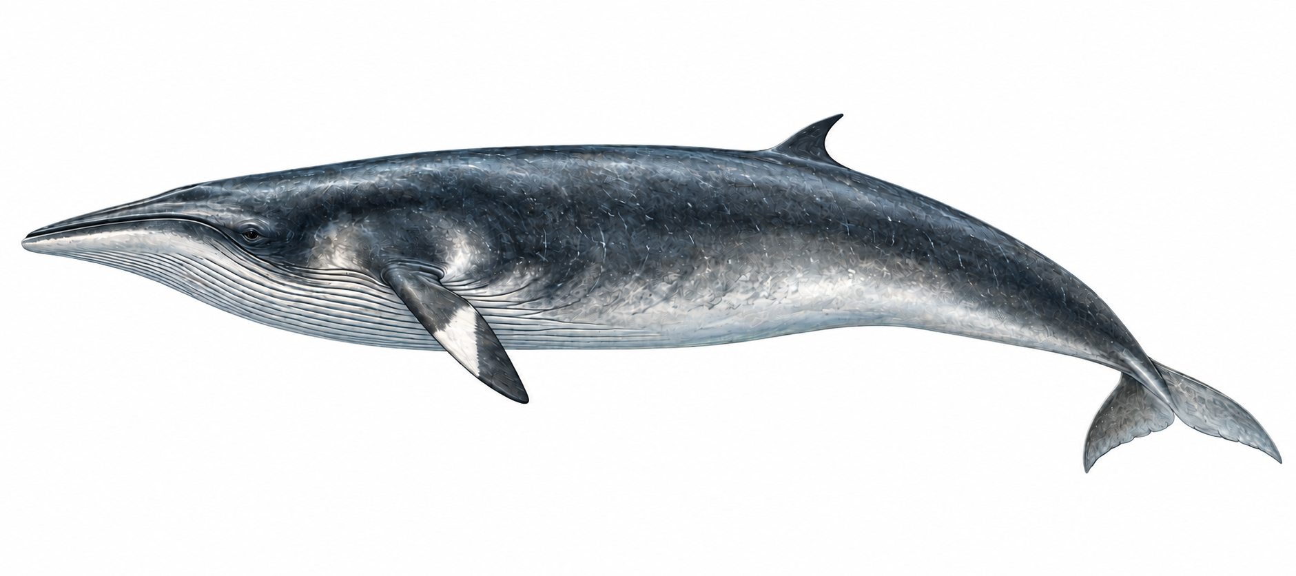 Scientific illustration of an adult female common minke whale